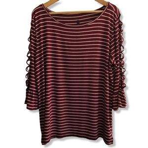 A&I cranberry and white striped flowy shirt with open sleeve detailing size XL